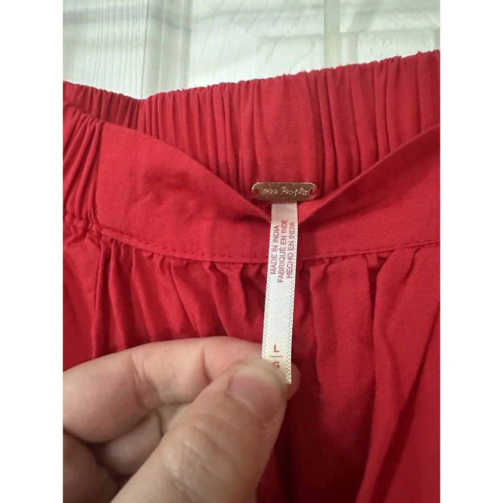 Free People Lowen Midi Skirt Red Pleated Billowy A-line Sz L
